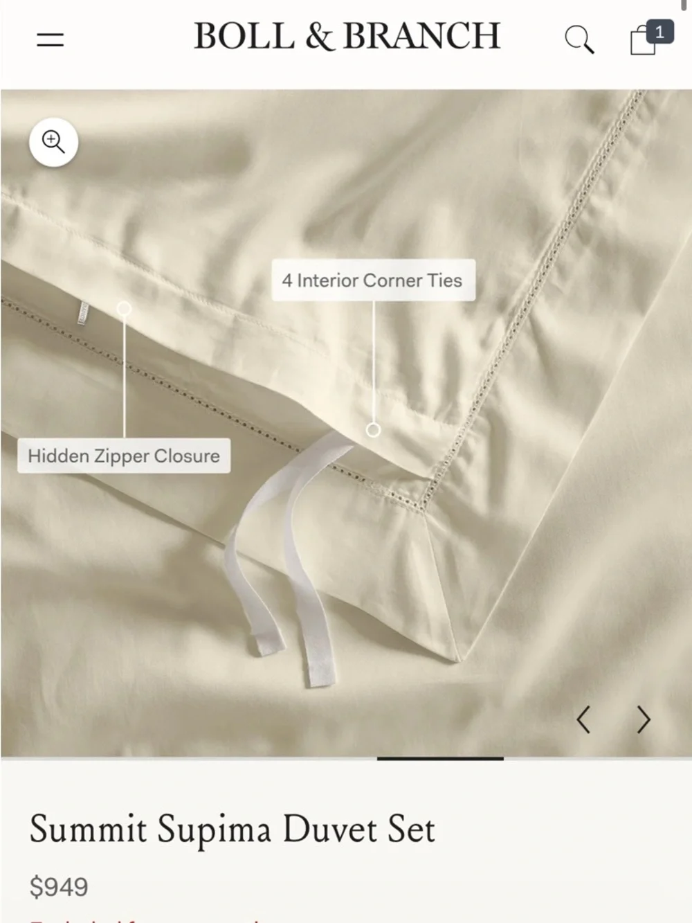 Boll & Branch Summit Collection Supima Duvet King Cal King Pewter NWOT